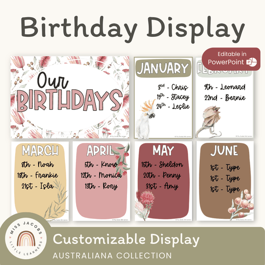 Birthday Display - Australiana Classroom Decor