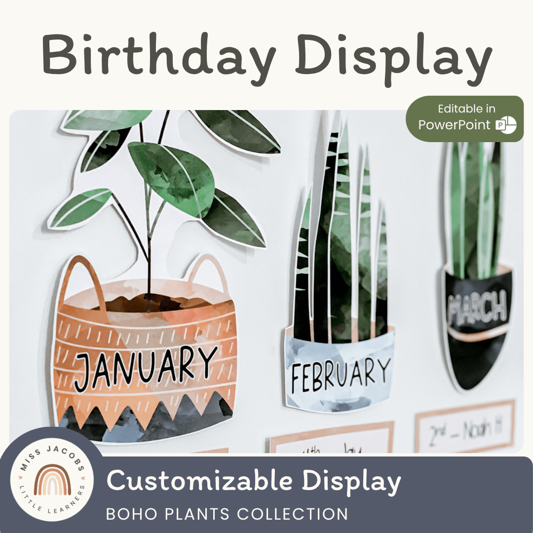 Birthday Display - Boho Plants Classroom Decor - Miss Jacobs Little Learners