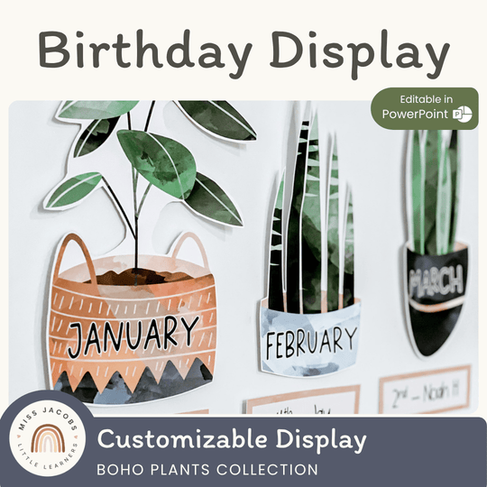 Birthday Display - Boho Plants Classroom Decor