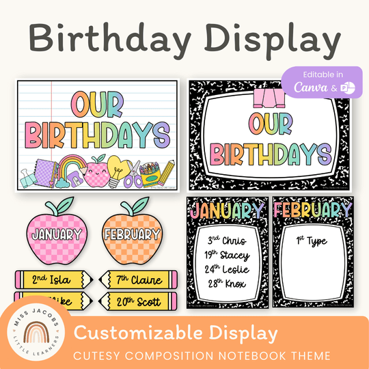 Birthday Display - Cutesy Composition Notebook Decor