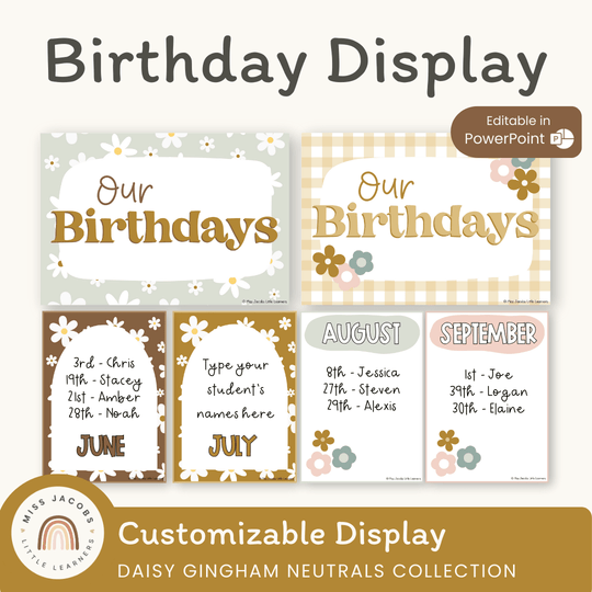 Birthday Display - Daisy Gingham Neutrals Decor