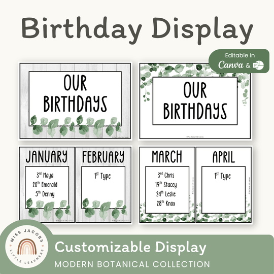 Birthday Display - Modern Botanical Classroom Decor