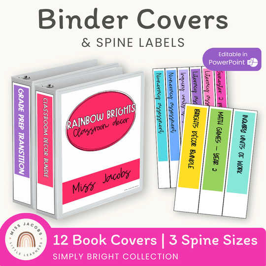 Brights Binder Covers and Spines | Simple Brights Classroom Decor | Editable