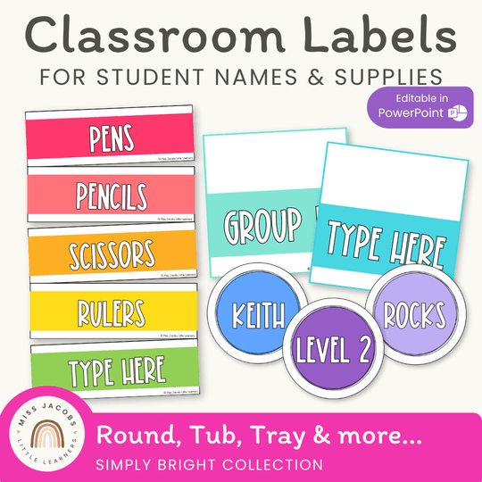 BRIGHTS Classroom Supply and Student Name Labels | Editable