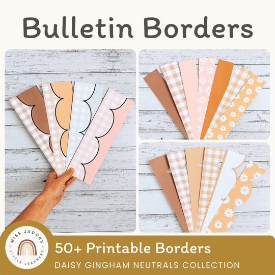 Bulletin Board Borders - Daisy Gingham Neutrals Decor