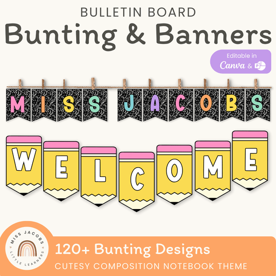 Bunting & Banners - Bulletin Board Letters - Cutesy Composition Notebook