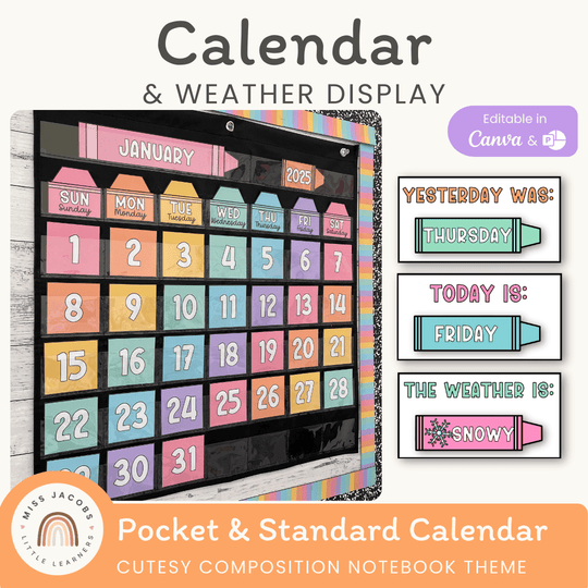 Calendar & Weather Display - Cutesy Composition Notebook Decor