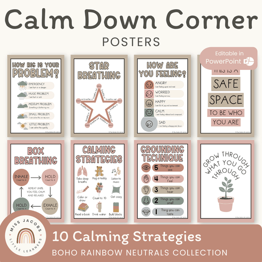 Calm Down Corner Posters - Boho Rainbow Classroom Decor