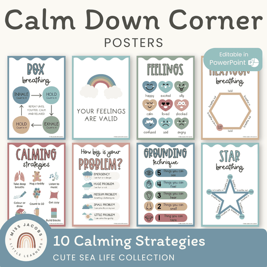Calm Down Corner Posters - Cute Sea Life Classroom Decor