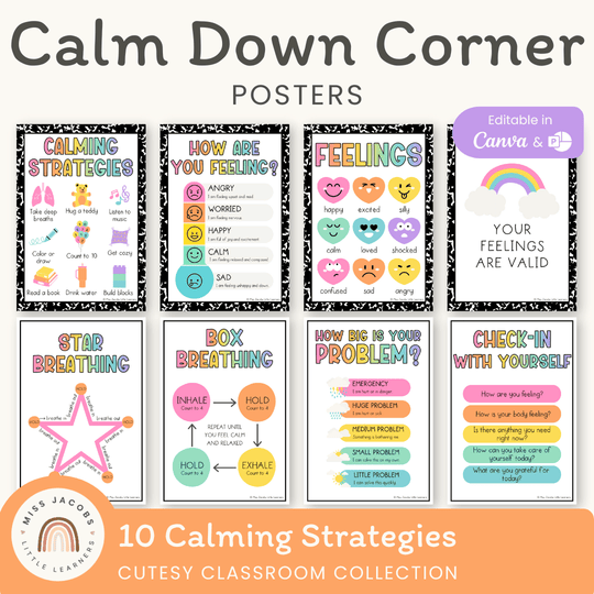 Calm Down Corner Posters - Cutesy Classroom Decor