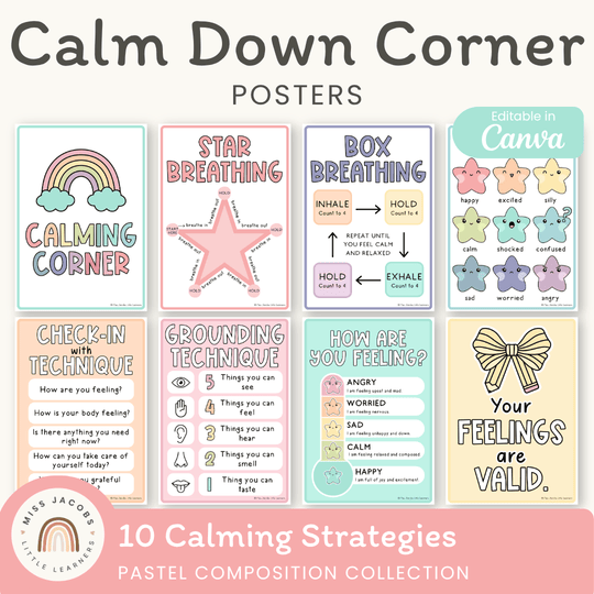 Calm Down Corner Posters - Pastel Composition Notebook Classroom Decor