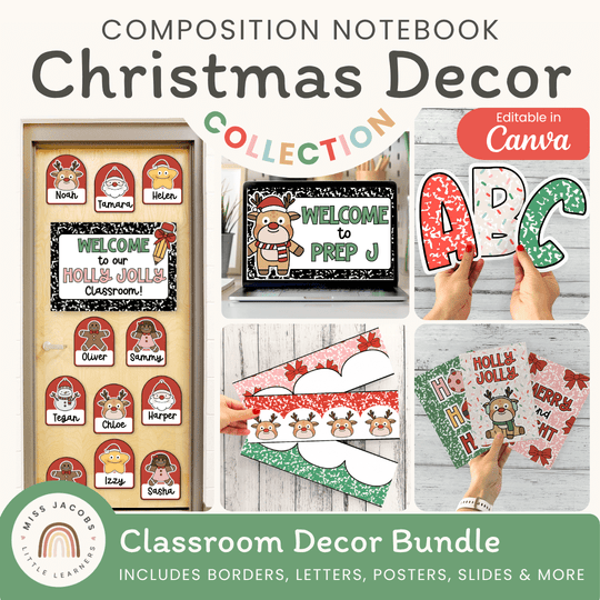 Christmas Composition Notebook Classroom Decor Bundle