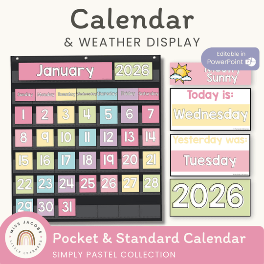 Classroom Calendar and Weather Display | PASTELS | Editable