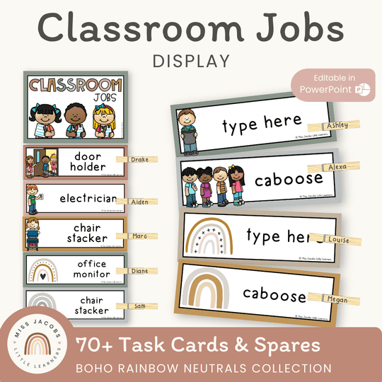 Classroom Job Chart - Boho Rainbow Neutrals Decor