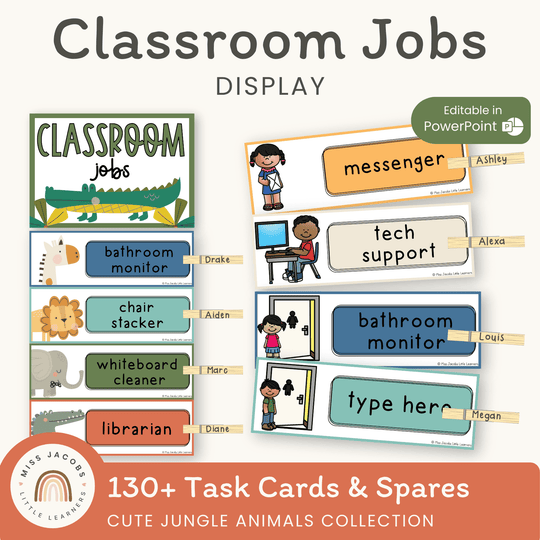 Classroom Job Chart - Cute Jungle Animals Decor