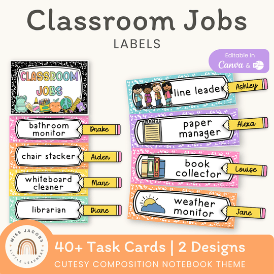 Classroom Job Chart - Cutesy Composition Notebook Decor