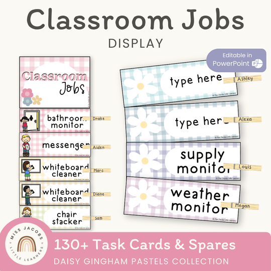 Classroom Job Chart - Daisy Gingham Pastels Classroom Decor