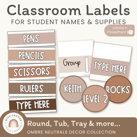 CLASSROOM LABELS | OMBRE NEUTRALS | EDITABLE