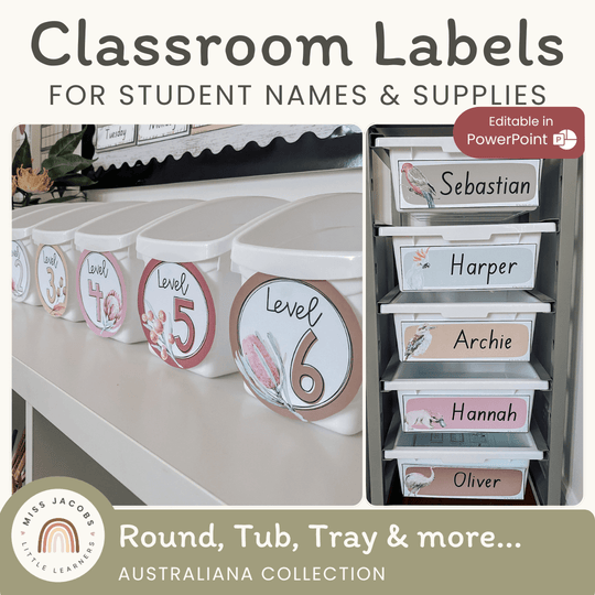Classroom Labels Student Names & Supplies - Australiana Decor