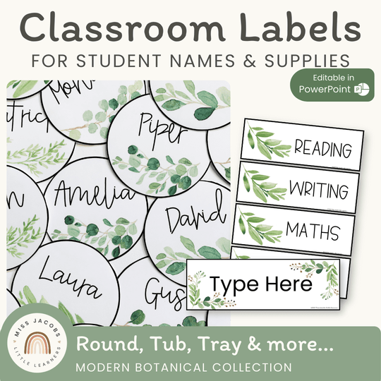 Classroom Labels Student Names & Supplies - Botanical Decor
