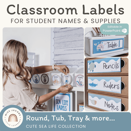 Classroom Labels Student Names & Supplies - Cute Sea Life