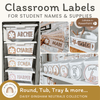 Classroom Labels Student Names & Supplies - Daisy Gingham Neutrals - Miss Jacobs Little Learners