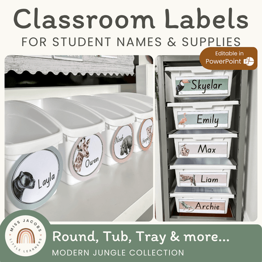 Classroom Labels Student Names & Supplies - Modern Jungle Decor