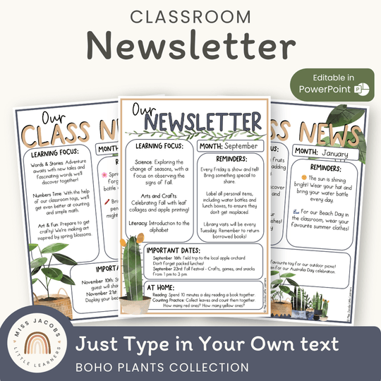 Classroom Newsletter Templates - Boho Plants Decor
