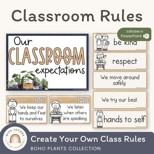 Classroom Rules and Expectations Posters - Boho Plants Decor