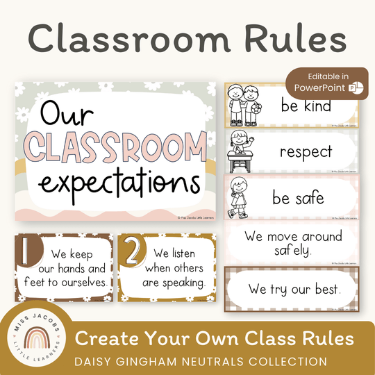 Classroom Rules and Expectations Posters - Daisy Gingham Neutrals