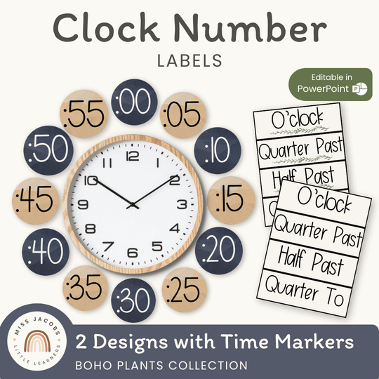 Clock Labels - Boho Plants Classroom Decor