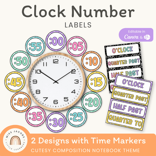 Clock Labels - Cutesy Composition Notebook Decor