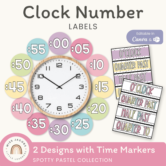 Clock Numbers - Spotty Pastel Classroom Decor