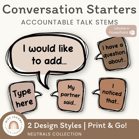 Conversation Starters - Neutrals Classroom Decor