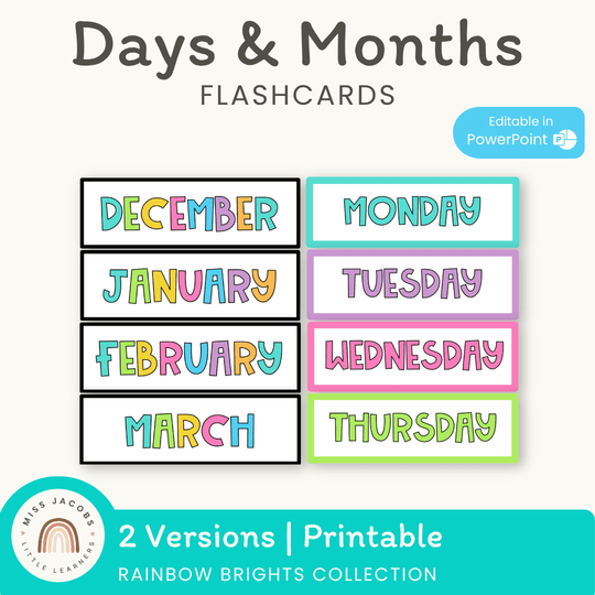 Days and Months Flashcards | Rainbow Classroom Decor
