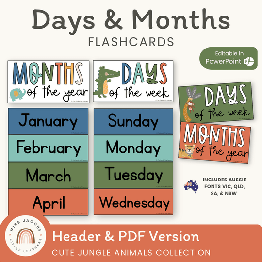 Days and Months Headers - Cute Jungle Animals Decor