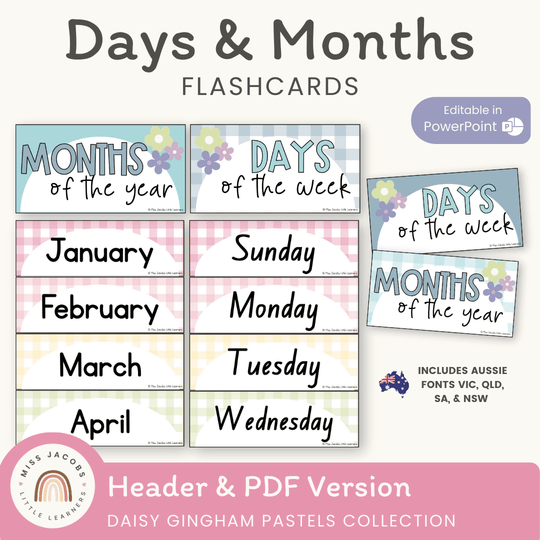 Days and Months Labels - Daisy Gingham Pastels Decor