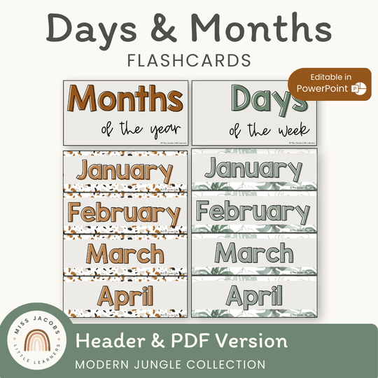 Days and Months Labels - Modern Jungle Classroom Decor