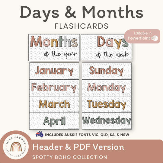 Days and Months Labels - Spotty Boho Classroom Decor
