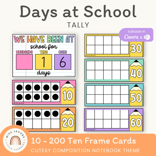Days At School Tally Display - Cutesy Composition Notebook Decor