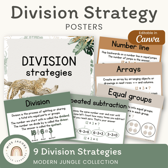 Division Strategies Posters - Modern Jungle Earthy Classroom Decor