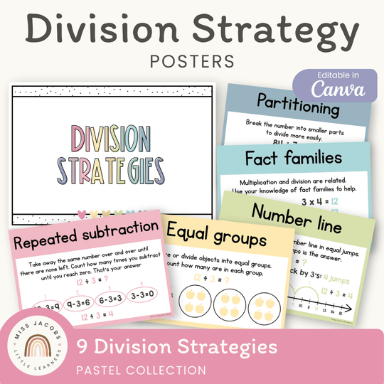 Division Strategies Posters - Pastel Classroom Decor