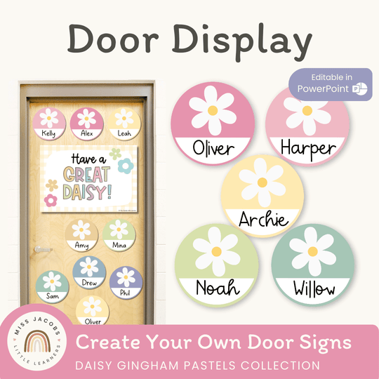 Door Display - Daisy Gingham Pastels Classroom Decor