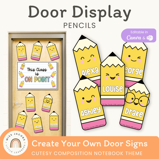 Door Display Pencils - Cutesy Composition Notebook Decor