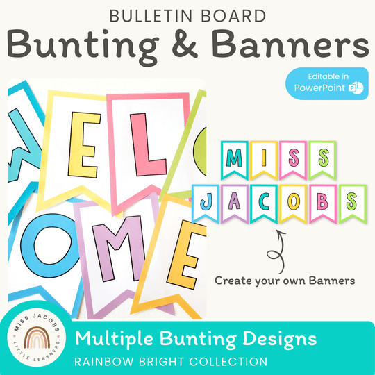 Editable Bunting Letters & Welcome Banner {Rainbow Classroom Decor}