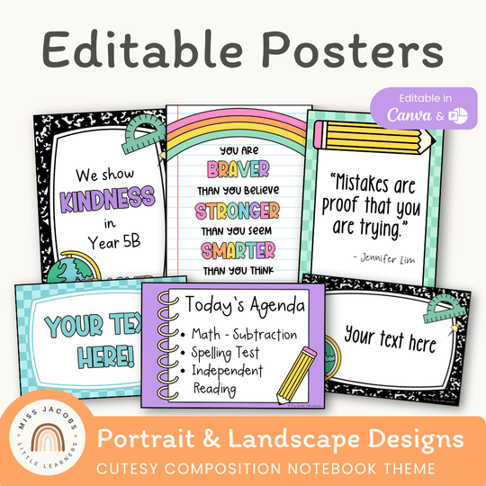 Editable Classroom Posters Templates - Cutesy Composition Notebook