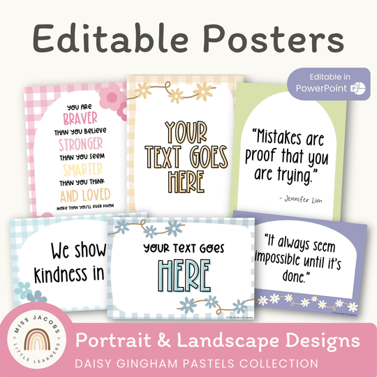 Editable Classroom Posters Templates - Daisy Gingham Pastels Decor