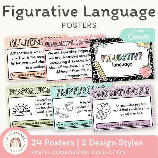 Figurative Language Posters - Pastel Composition Notebook English Decor