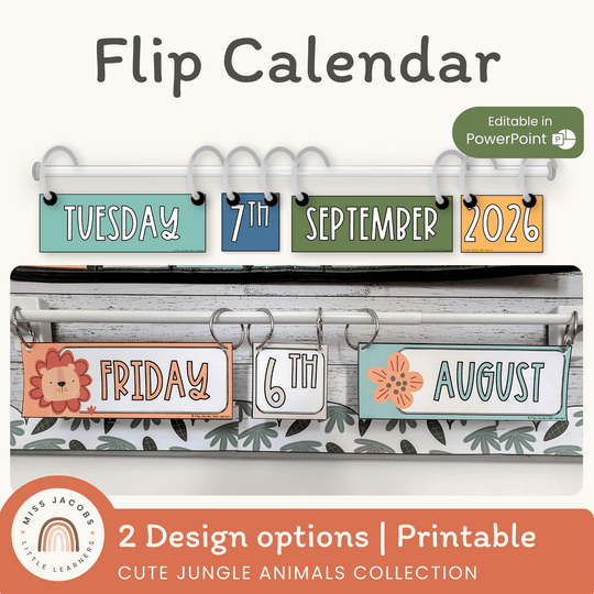 Flip Calendar - Cute Jungle Animals Decor