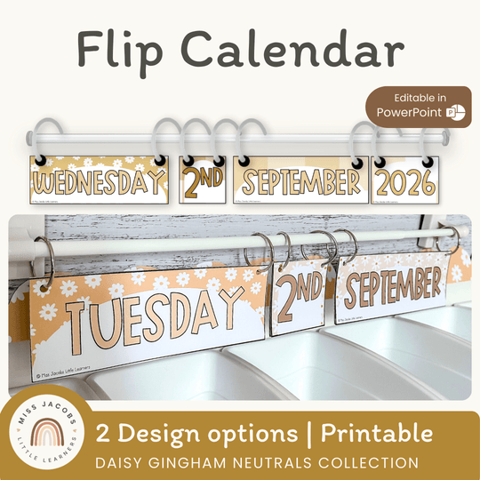 Flip Calendar - Daisy Gingham Neutrals Decor